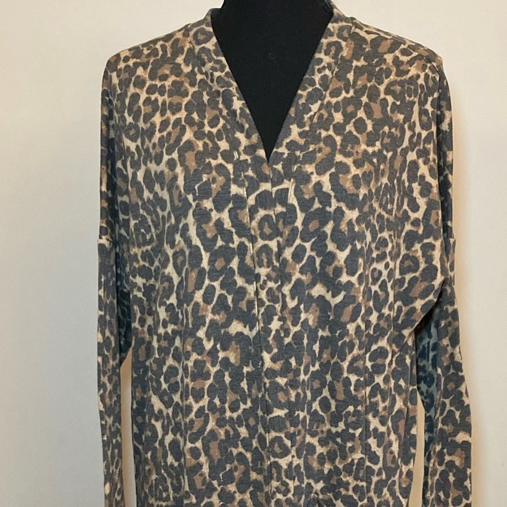 Ivoire Leopard Print Open Front Cardigan Brown Tan Longline Sweater‎ Mens Medium